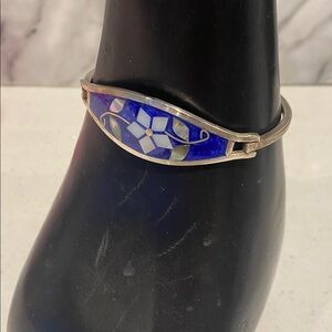 Elegant Vintage alpaca Mexico Mother of Pearl Silver Bracelet